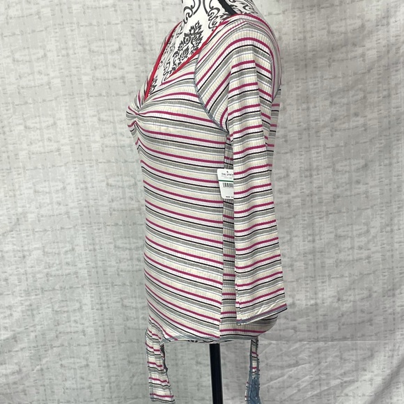 NWT Large Free People Put A Stripe On It Thong Bodysuit Vneck Long Sleeves - Picture 4 of 15